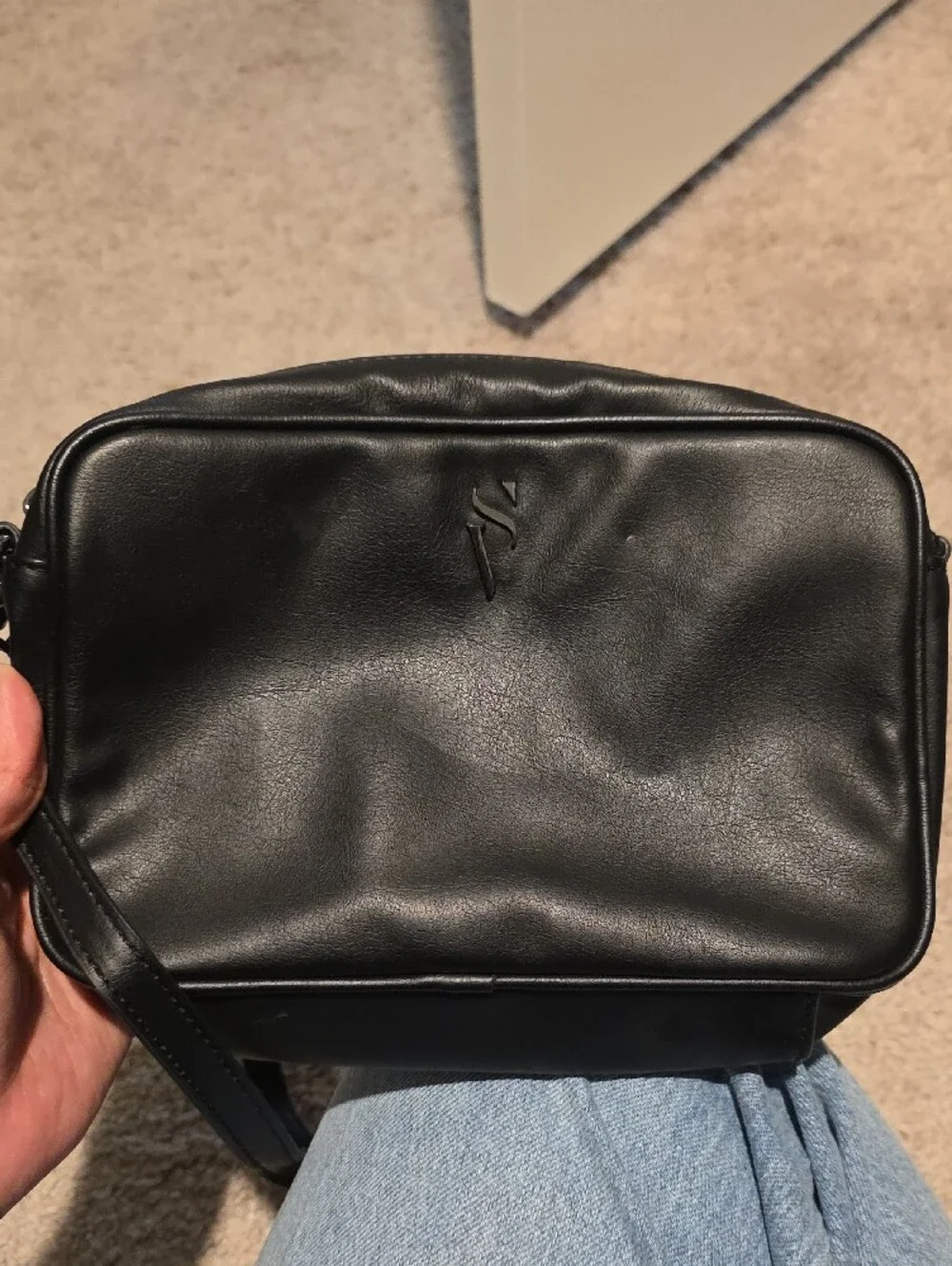 Simply Vera Vera Wang Black Leather Crossbody Messenger with Chain Strap